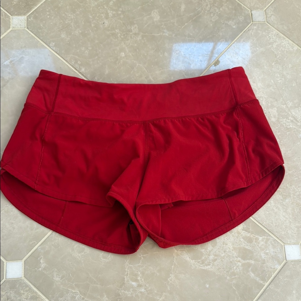 Lululemon Athletica Red Athletic Shorts with Scalloped Hem